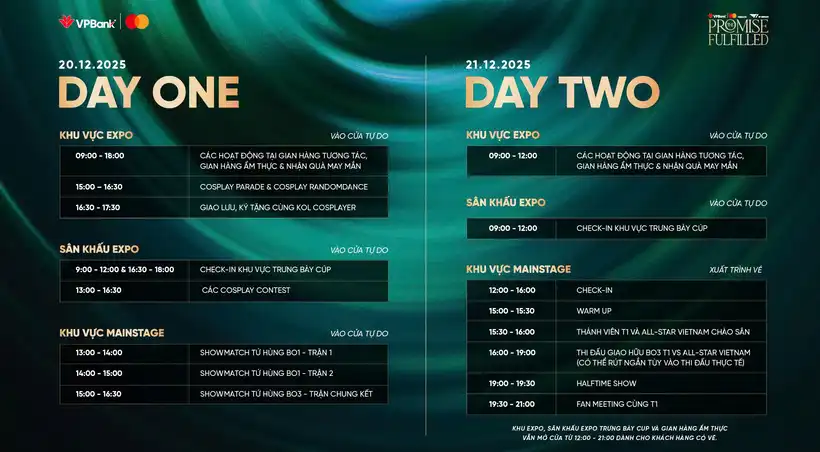 Lịch trình VPBank Presents T1 in Vietnam: The Promise Fulfilled.